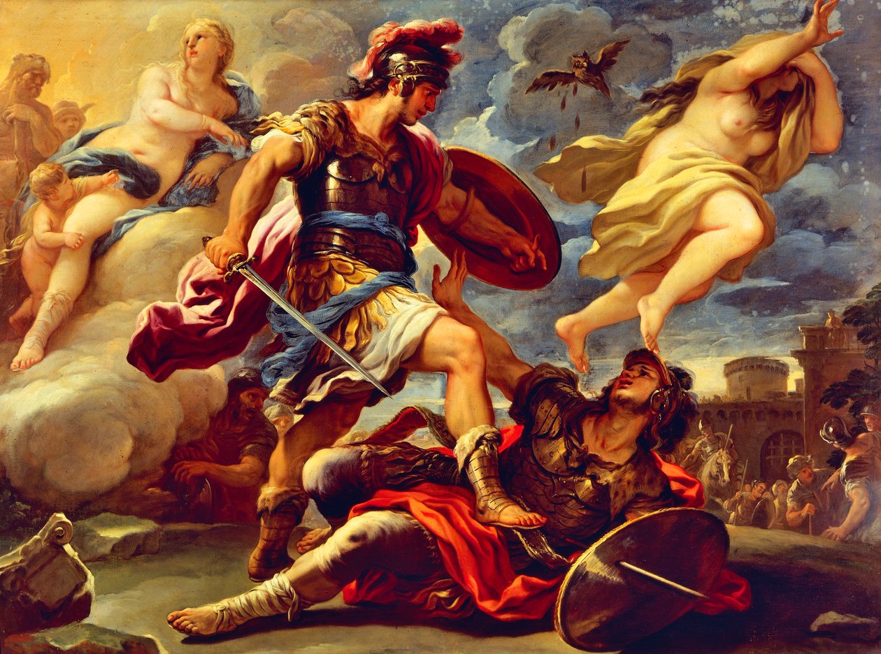 Aeneas porazí Turnuse, Luca Giordano (1634-1705), olej na plátně od Luca Giordano
