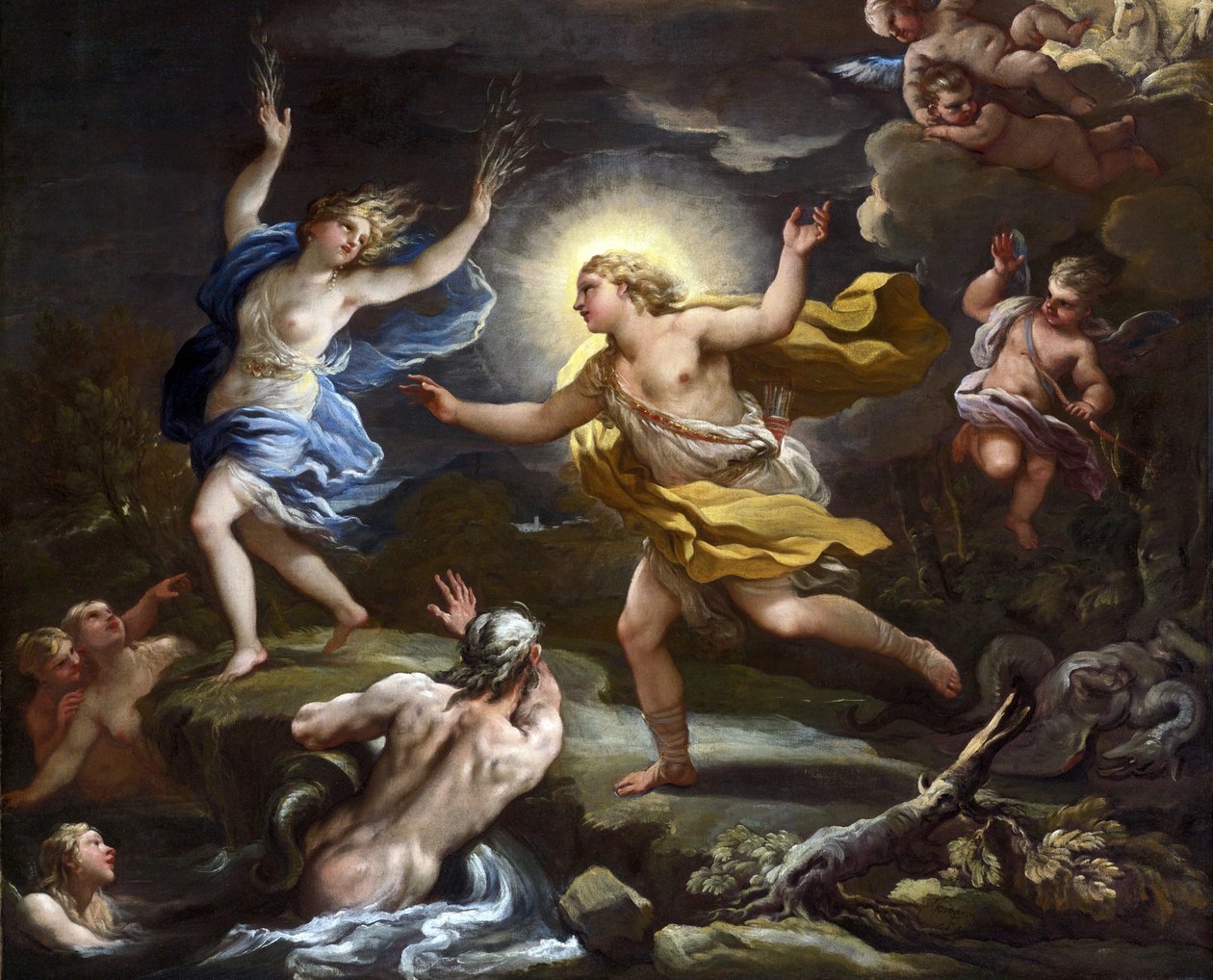 Baroko: Apollo a Daphne par Giordano, Luca (1632-1705). Olej na plátně od Luca Giordano