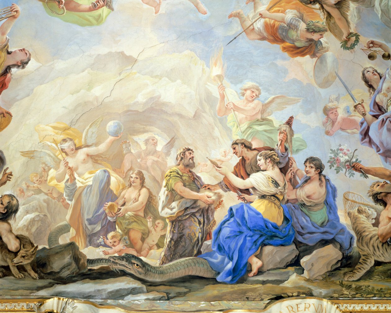 Zrození člověka, detail cyklu fresek v zrcadlovém sále od Lucy Giordana (1634-1705), freska, Palazzo Medici Riccardi, Florencie od Luca Giordano