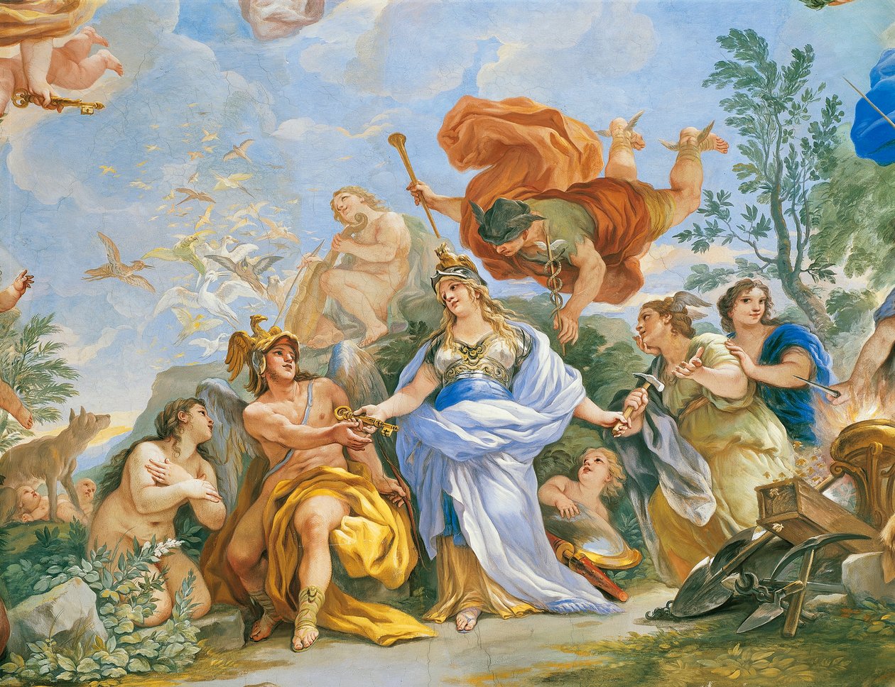 Freska s apoteózou rodu Medici od Lucy Giordana (1634-1705), Detail od Luca Giordano