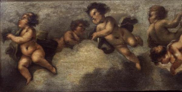 Putti disporting (papír na plátně) (detail na levé straně) (viz také 67091-94) od Luca Giordano