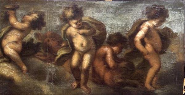 Putti disporting (papír na plátně) (pravý detail) (viz také 67087-90) od Luca Giordano