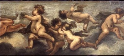 Putti disporting (papír na plátně) (pravý detail) (viz také 67091-93) od Luca Giordano