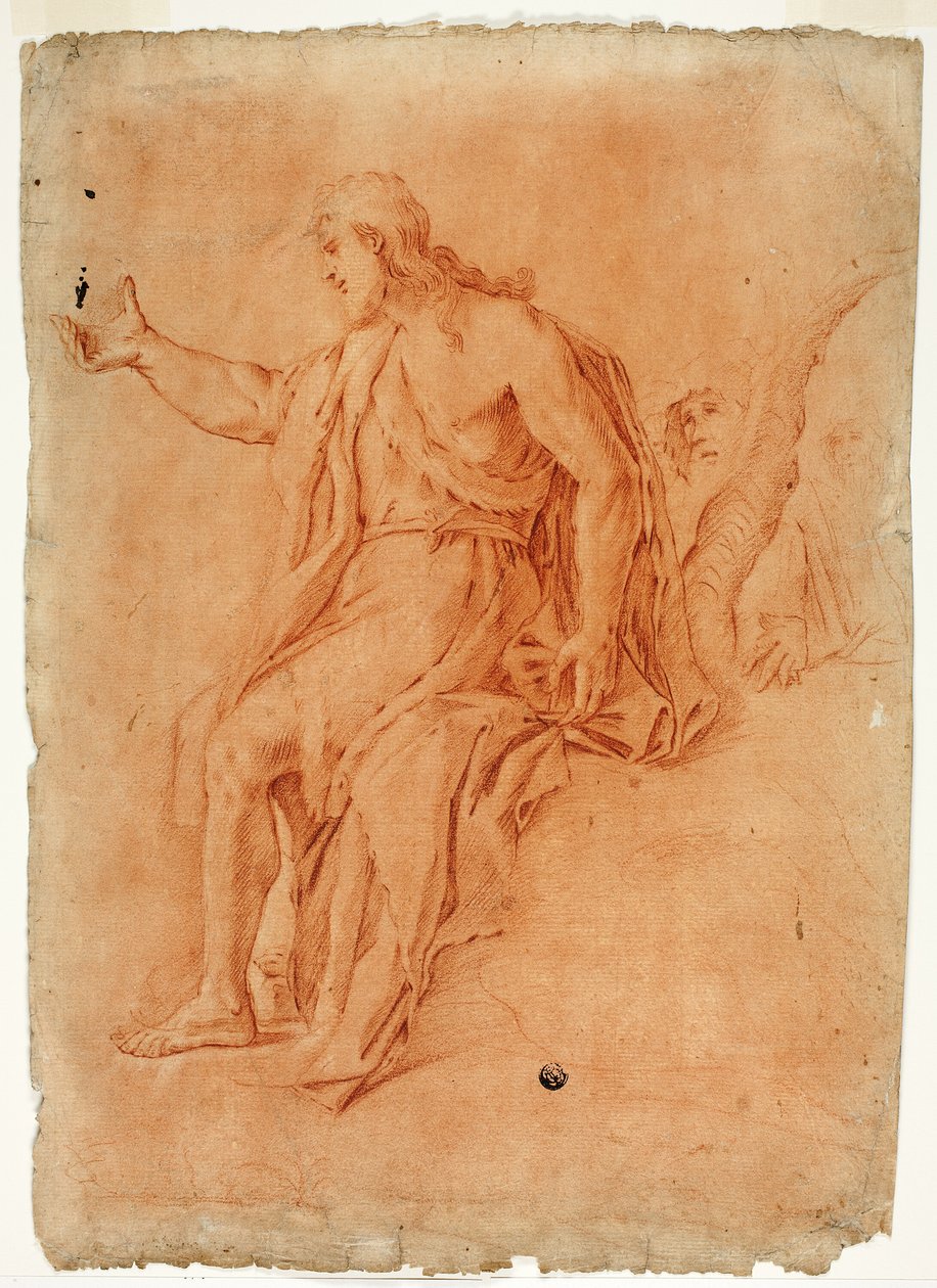 Kázání svatého Jana Křtitele (recto); Mužský akt se zdviženýma rukama a náčrtky hlav (verze) od Luca Giordano