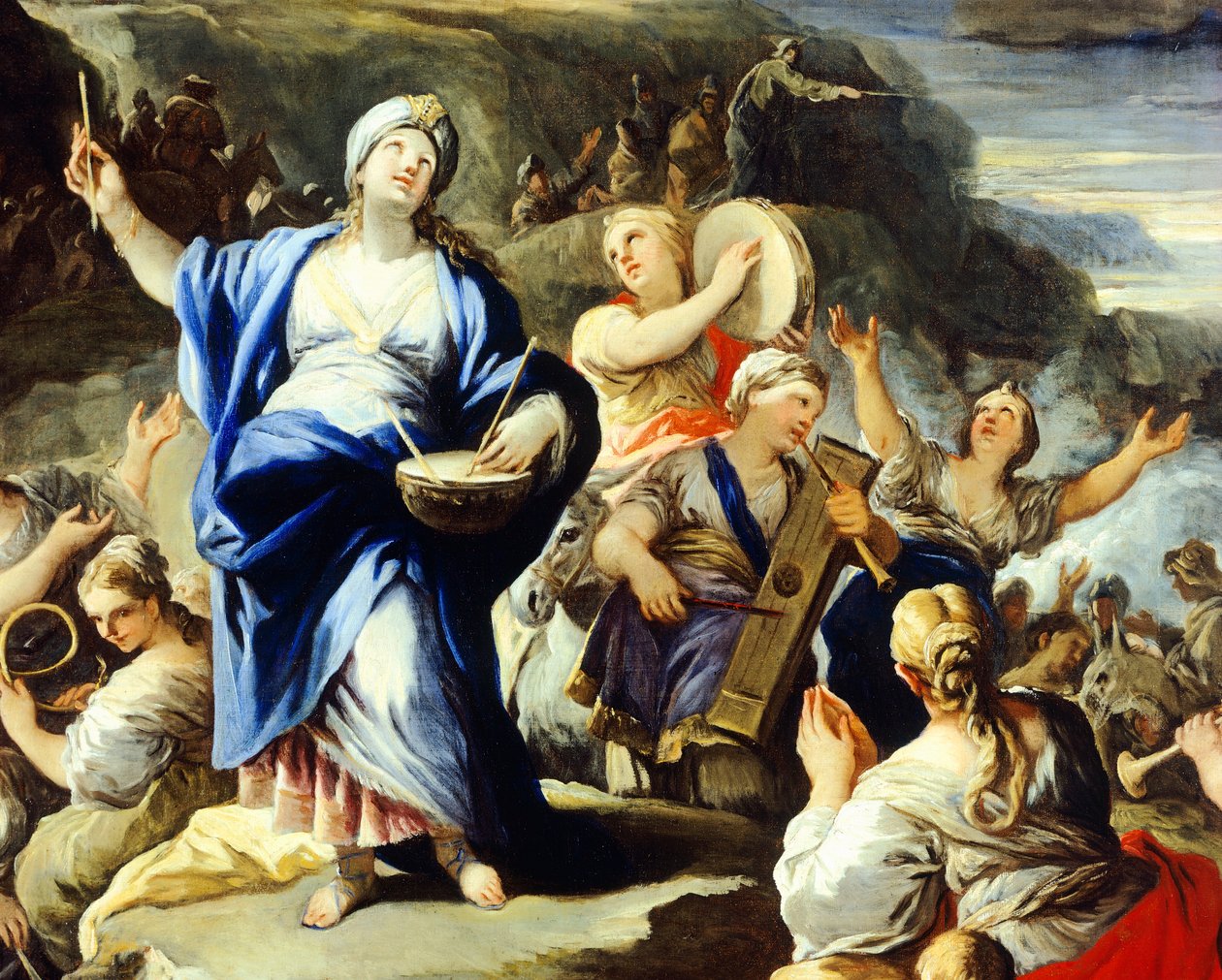 Scéna tance a zpěvu, z Song of Miriam, od Lucy Giordana (1634-1705), olej na mědi od Luca Giordano
