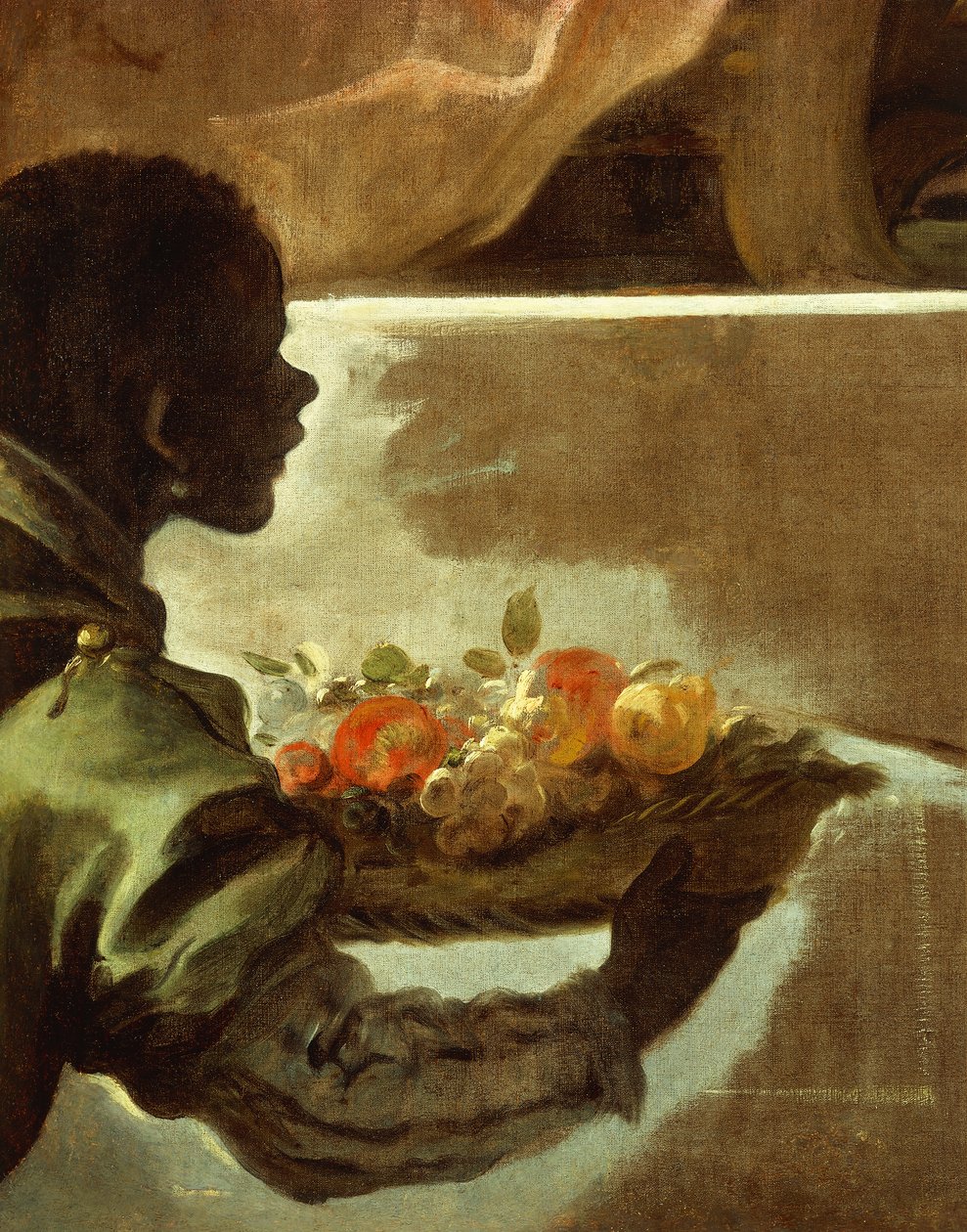 Sluha předkládá košík ovoce, detail z Pocty Velazquezovi pro hraběte ze Santiestebanu od Luca Giordano
