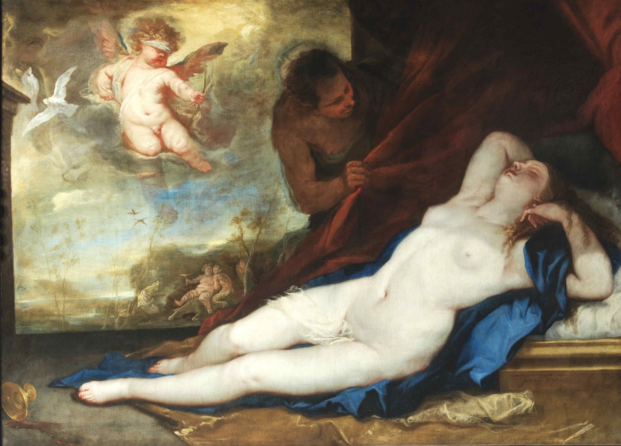 Spící Venuše, Amor a Satyr, c. 1670. od Luca Giordano