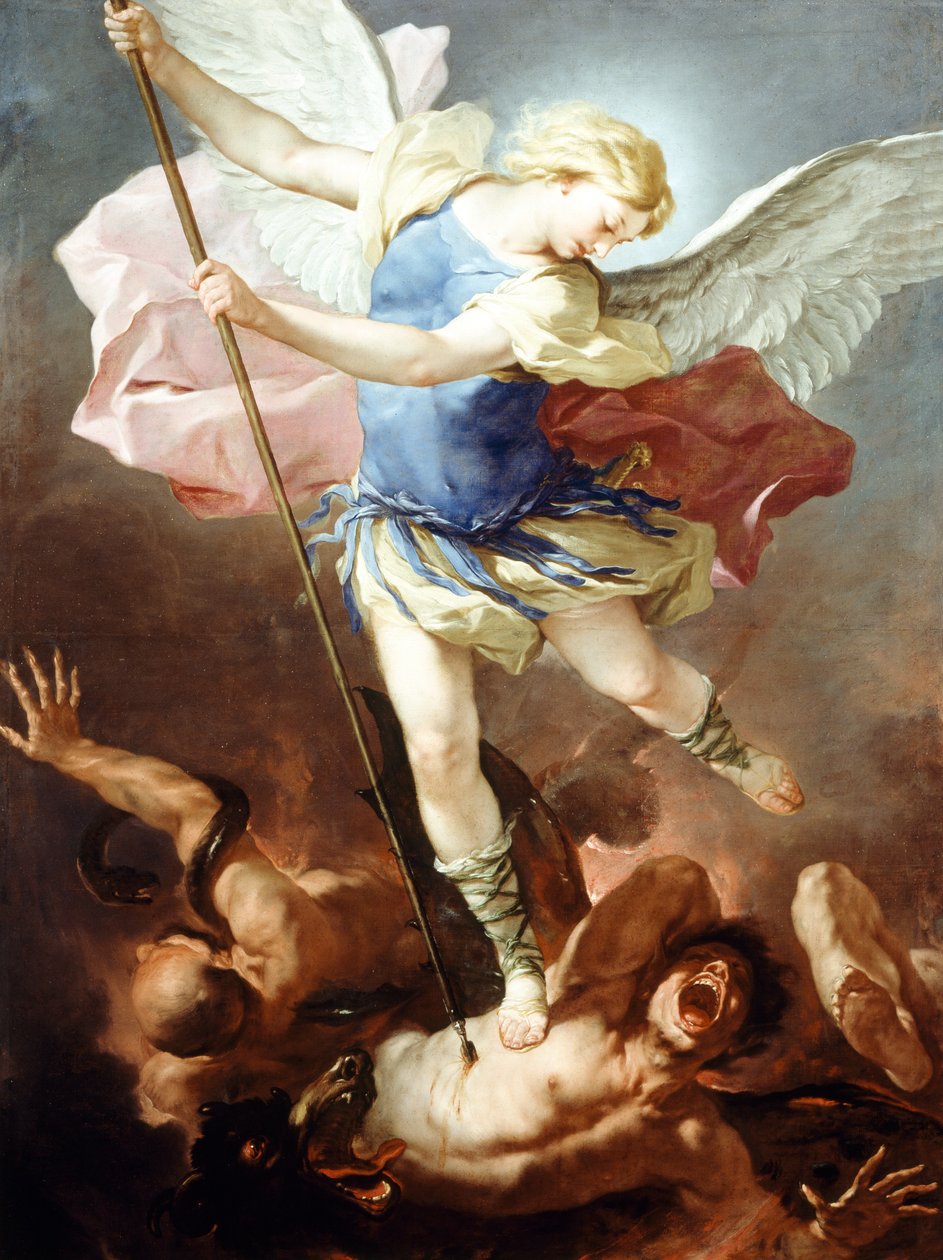 St Michael porazí démona, Luca Giordano (1634-1705), olej na plátně od Luca Giordano