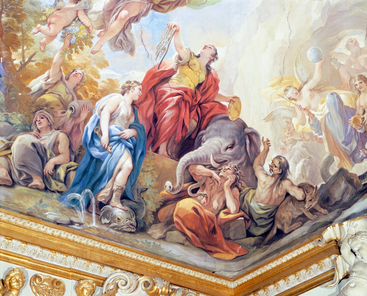 Střídmost, detail cyklu fresek v zrcadlovém sále od Lucy Giordana (1634-1705), freska, Palazzo Medici Riccardi, Florencie od Luca Giordano