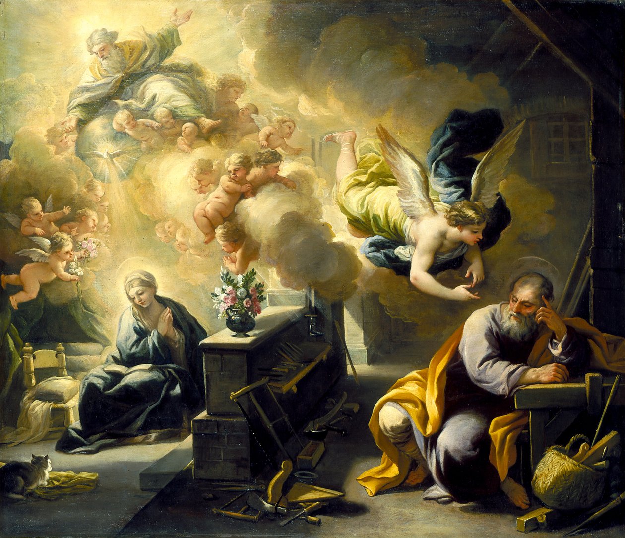 Sen o St. Joseph, c.1700 (olej na plátně) od Luca Giordano