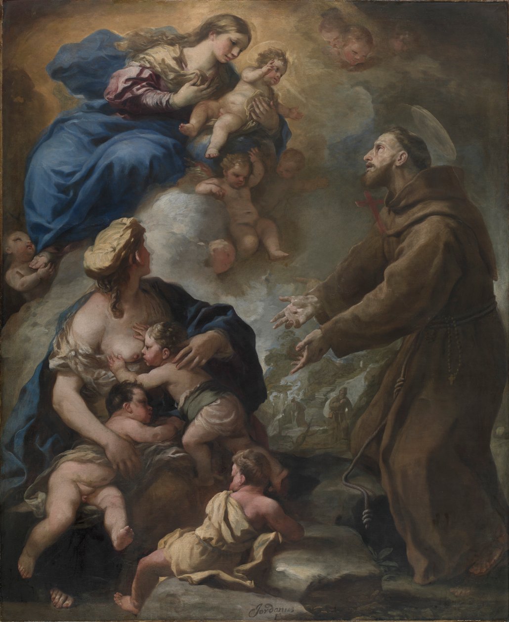 Panna a dítě se zjevují svatému Františkovi z Assisi, 80. léta 17. století. od Luca Giordano