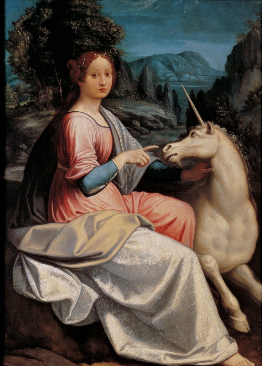 Dáma a jednorožec, 1534-1540. od Luca Longhi