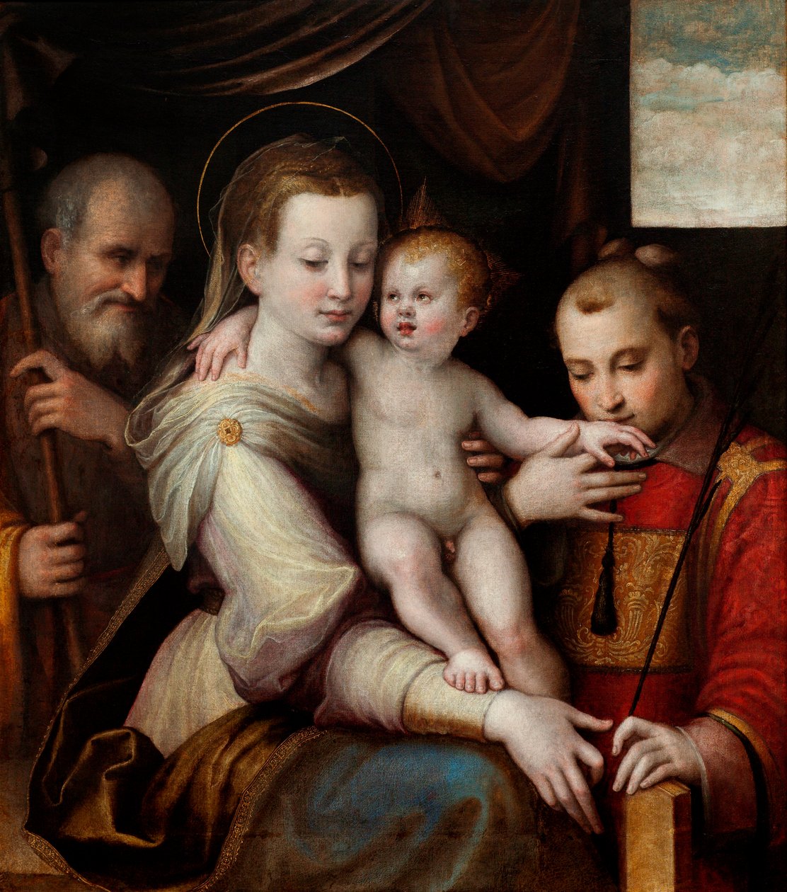 Svatá rodina a svatý Štěpán, kolem roku 1560 (olej na plátně) od Luca Longhi