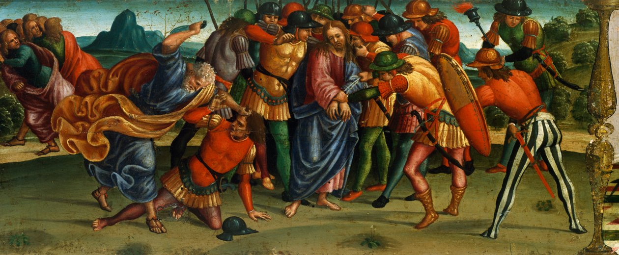 Zachycení Krista, detail z predely Oplakávání nad mrtvým Kristem od Lucy Signorelliho (1441-50 - 1523), tempera na dřevě, 270x240 cm od Luca Signorelli