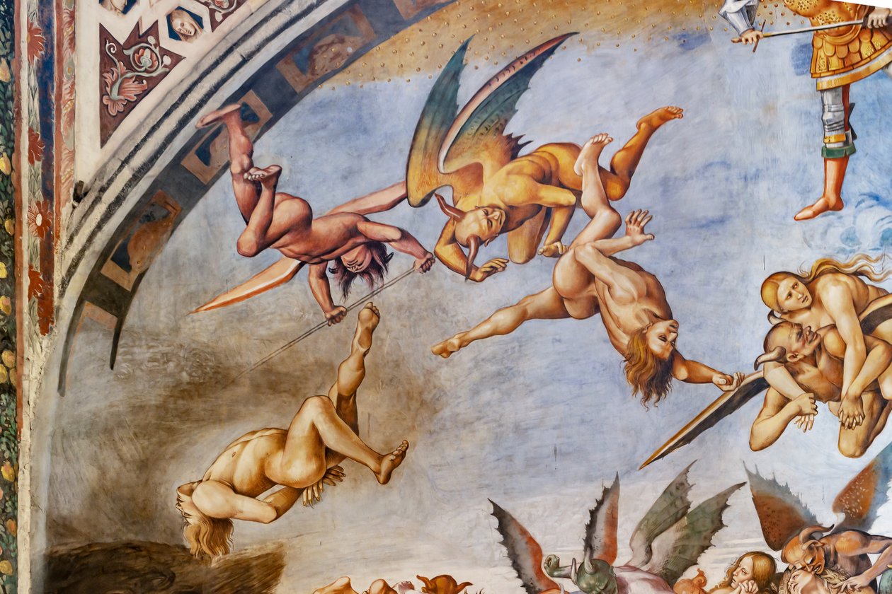 Zatracený do pekla, detail s čerty a zatracený od Luca Signorelli