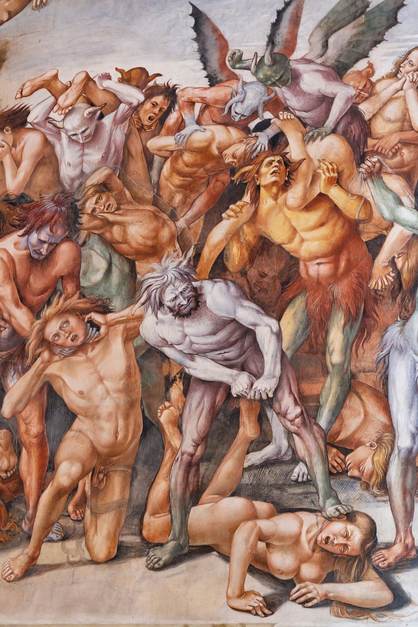 Zatracený do pekla, detail s čerty a zatracený od Luca Signorelli