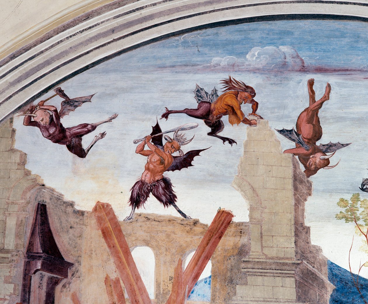 Bůh trestá Florenza (Bůh trestá Florenza) - Detail Freska kláštera od Lucy Signorelliho (asi 1445-1523) vyprávějící o životě svatého Benedikta z Nursie (480 - 567), zakladatele řádu benediktinů 1497-1498 opatství Monte Oliveto Maggiore, od Luca Signorelli