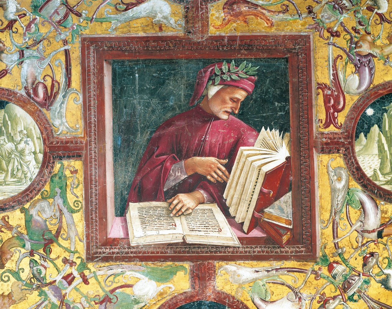 Itálie, region Umbria, Orvieto, katedrála, kaple Madonna di San Brizio, portrét Dante Alighieri od Lucy Signorelliho, freska od Luca Signorelli