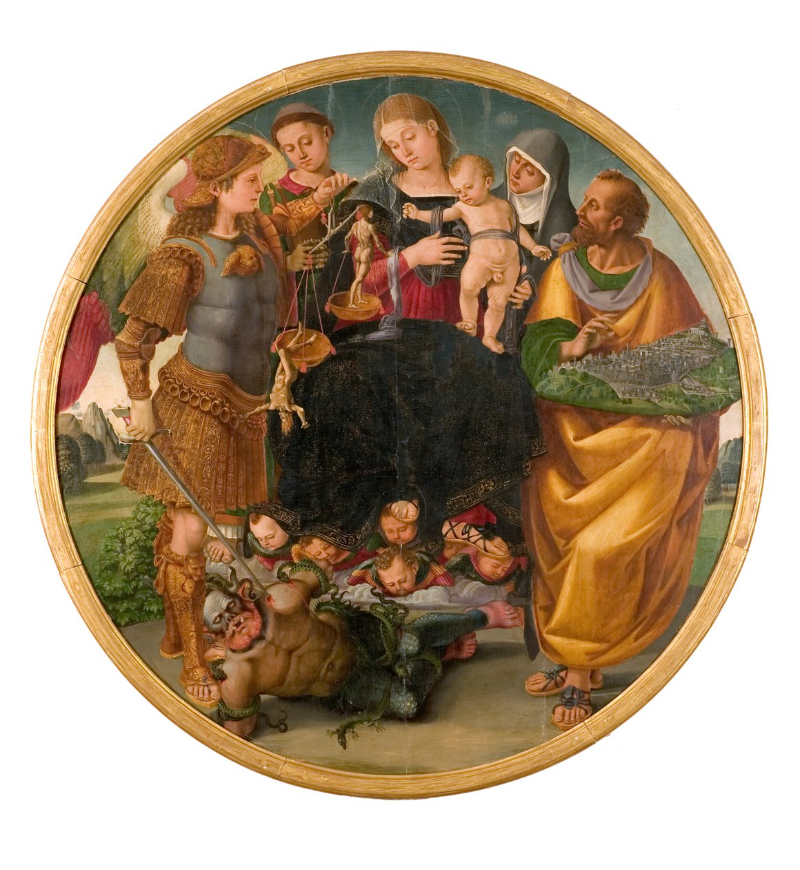 Madona a dítě mezi svatými Tondo Signorelli, 1510-1515. od Luca Signorelli