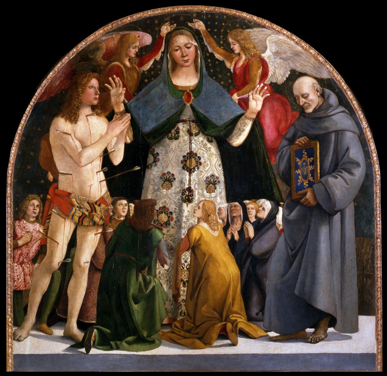 Madona milosrdenství a svatí Sebastian a Bernardino da Siena, c. 1490 od Luca Signorelli