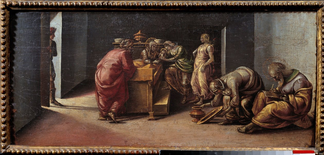Narození svatého Jana Křtitele Obraz Lucy Signorelliho (1441-1523) 15. století Sun. 0,31 x 0,7 m od Luca Signorelli