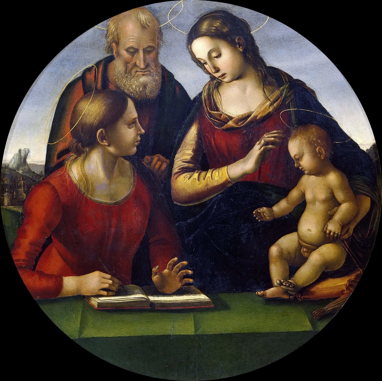 Svatá rodina se svatým, kolem 1490-1495. od Luca Signorelli