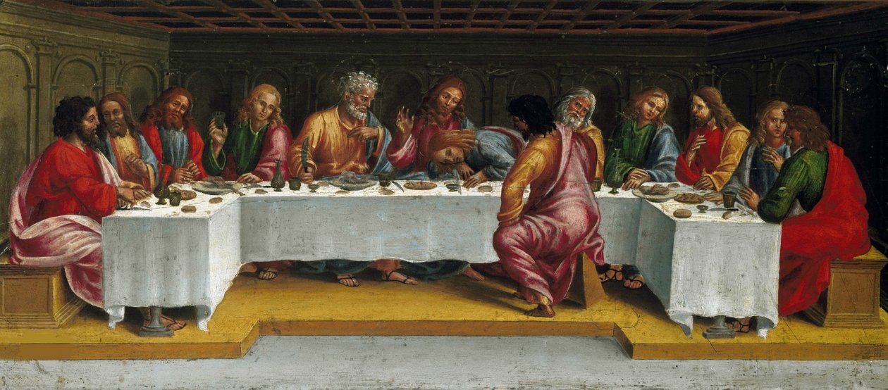 Poslední večeře. Oplakávání nad mrtvým Kristem, panel Predella, 1502. od Luca Signorelli