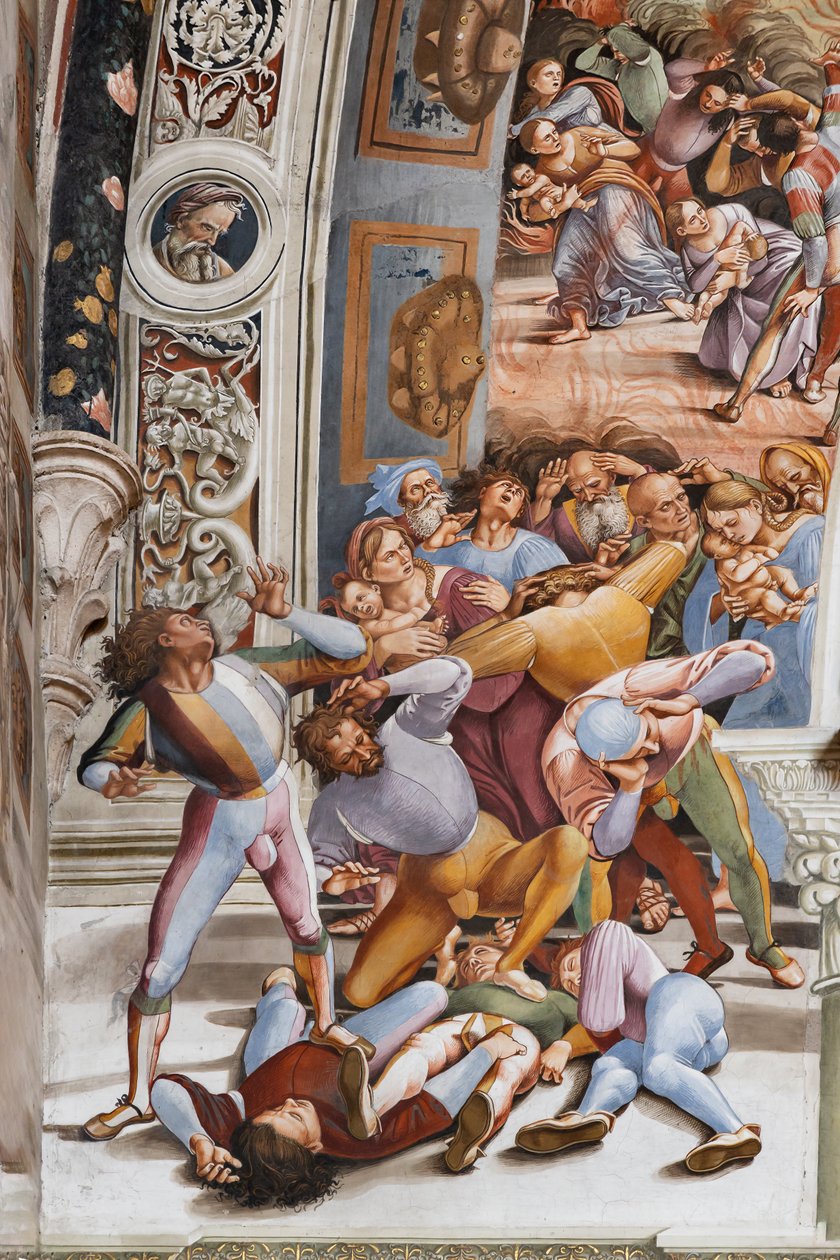 Interiér, kaple Nova nebo kaple sv. Brizia, severní stěna: "Pandemonium", detail od Luca Signorelli