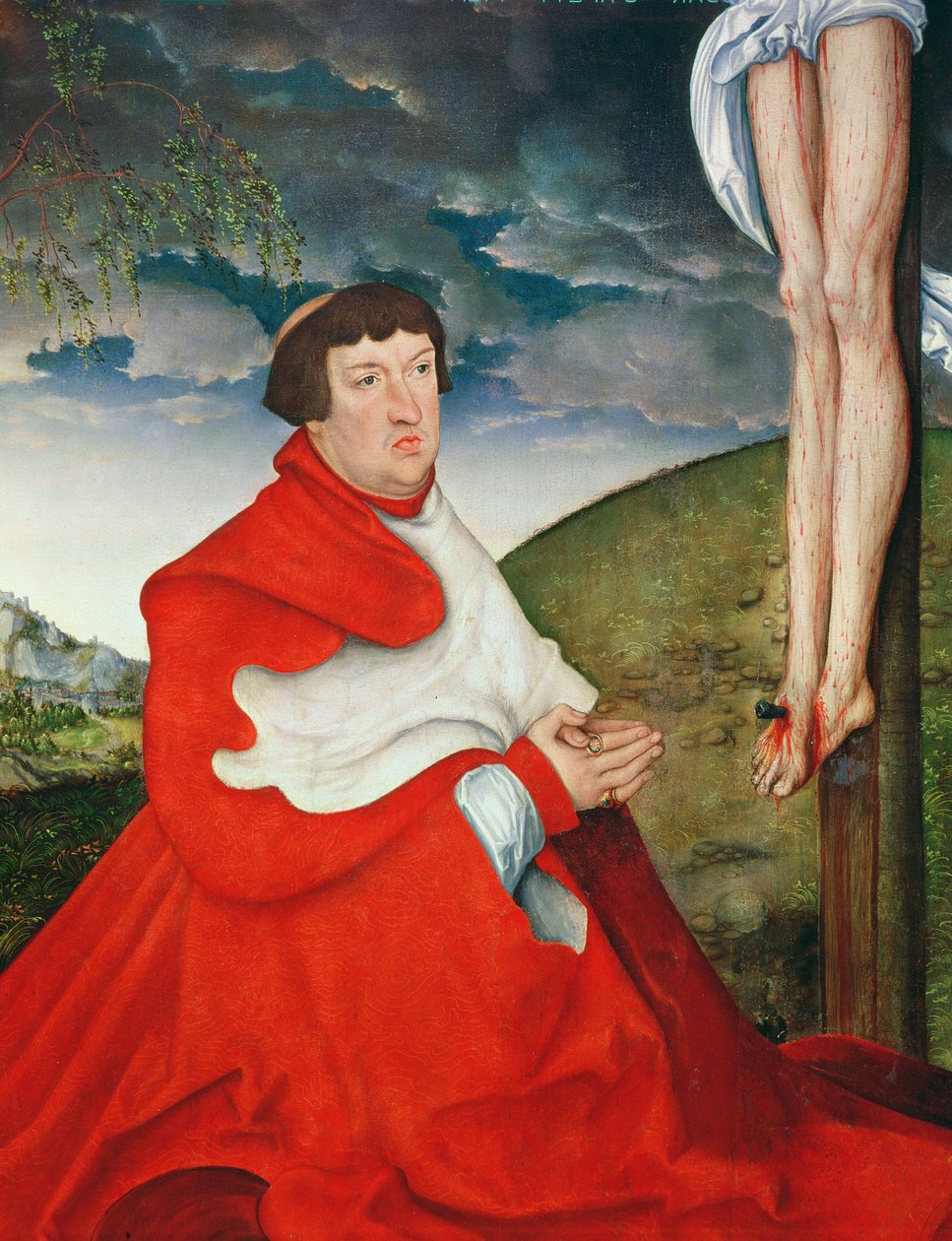 Albert, kardinál kurfiřt z Mohuče u paty kříže (detail 244970) od Lucas Cranach the Elder