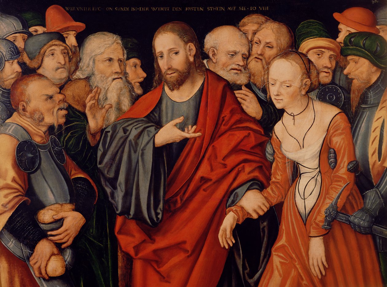 Kristus a žena zajatá v cizoložství od Lucas Cranach the Elder