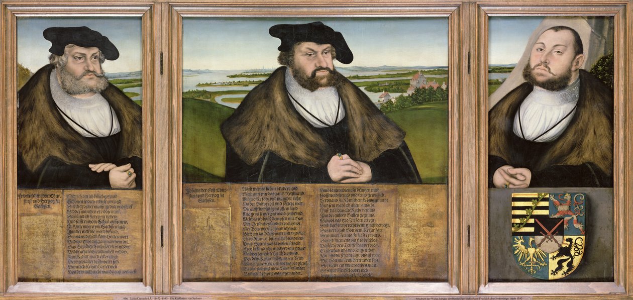 Saští kurfiřti: Fridrich Moudrý (1482-1556), Johann Stálý (1468-1532) a Johann Friedrich Velkorysý (1503-54) 1532 od Lucas Cranach the Elder
