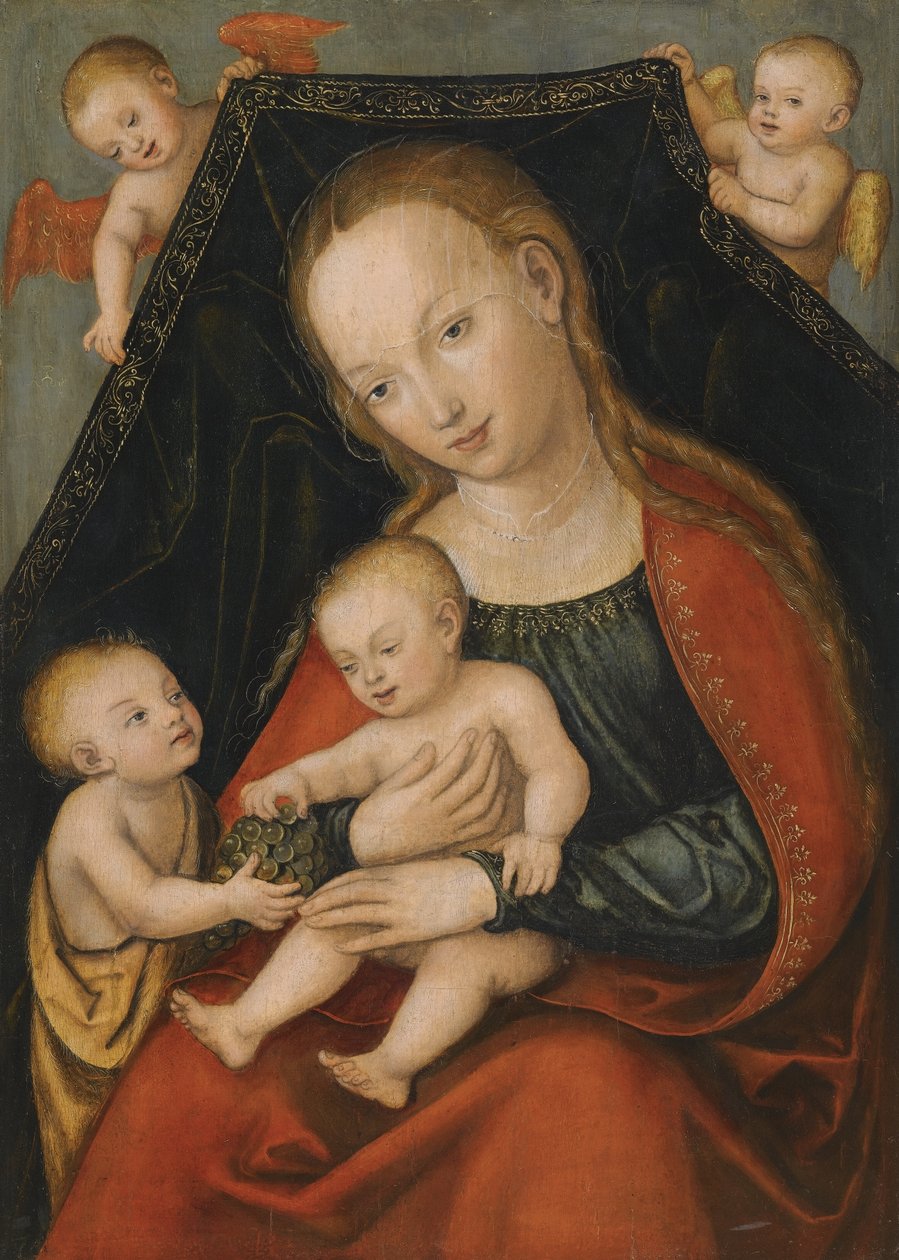 Madona s malým Ježíšem, Janem Křtitelem a dvěma anděly od Lucas Cranach the Elder