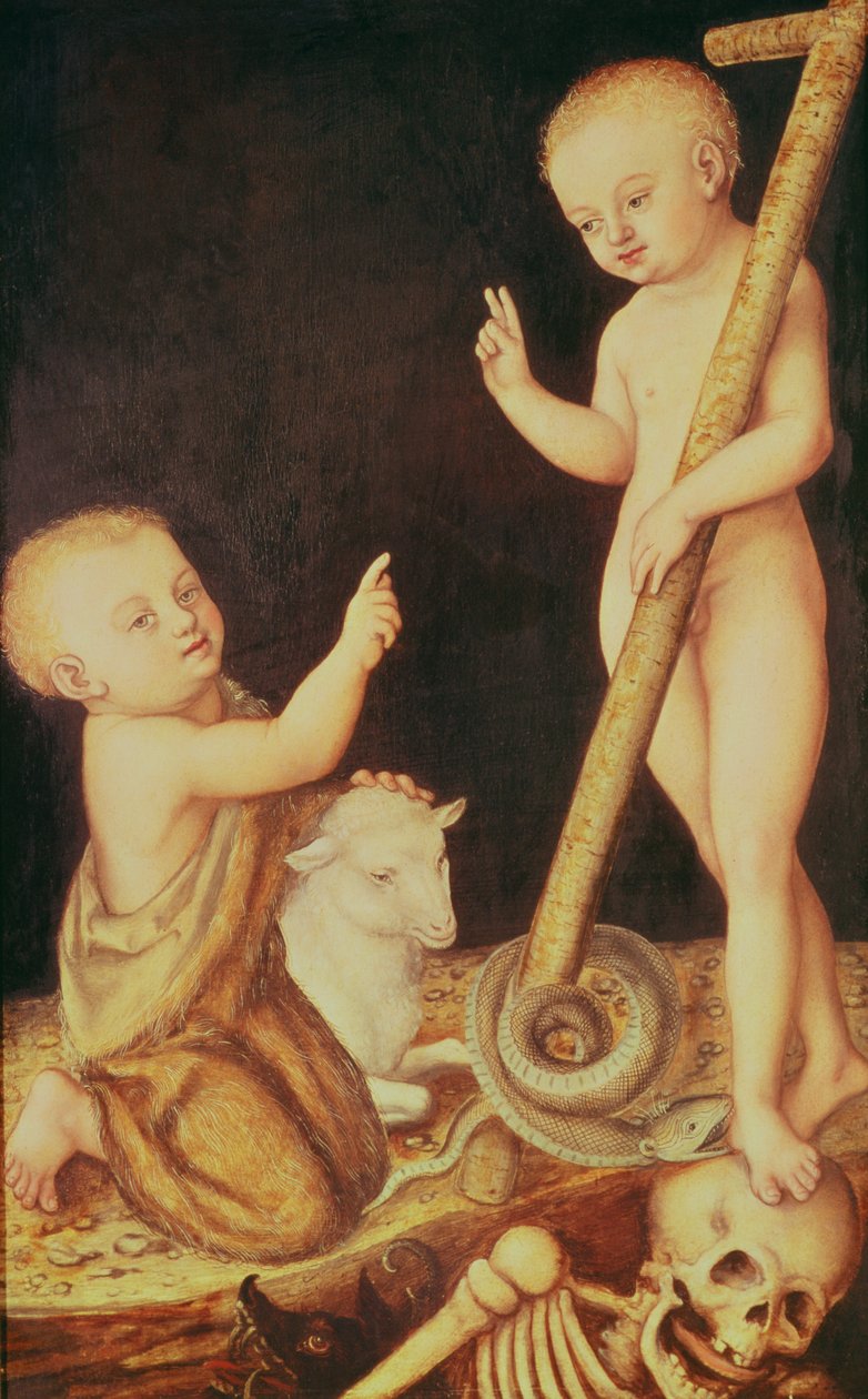 Ježíš Kristus vítězící nad smrtí a malý svatý Jan Křtitel od Lucas Cranach the Elder