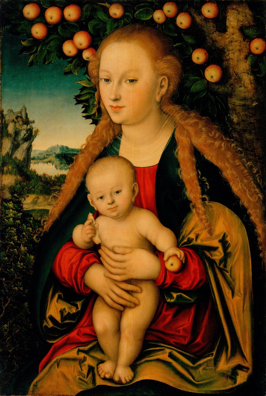 Panna a dítě pod jabloní od Lucas Cranach the Elder