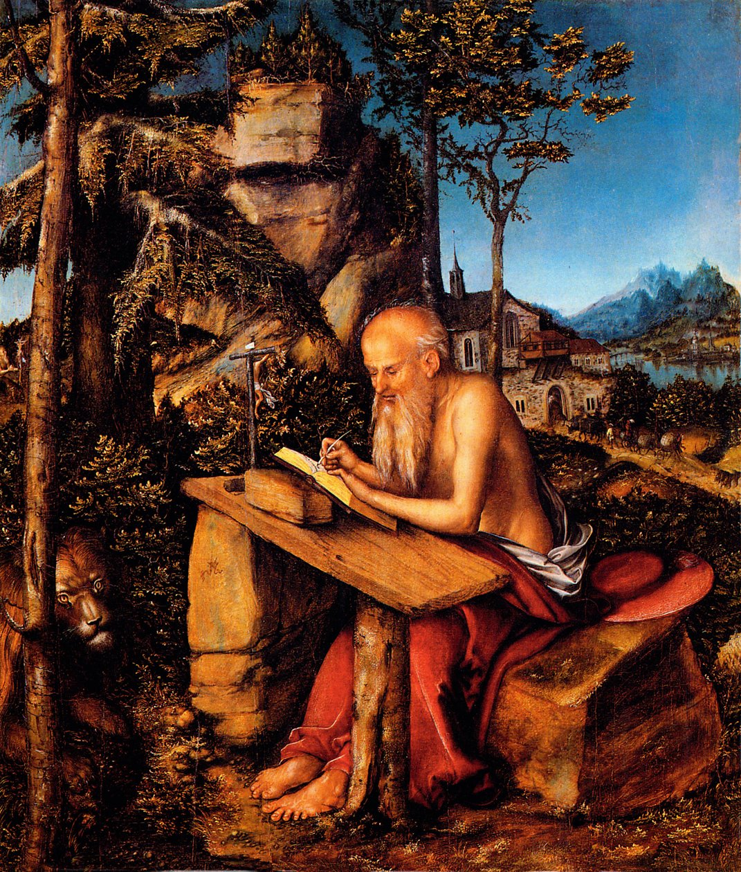 Svatý Jeroným v divočině / Svatý Jeroným psaní v krajině od Lucas Cranach the Elder