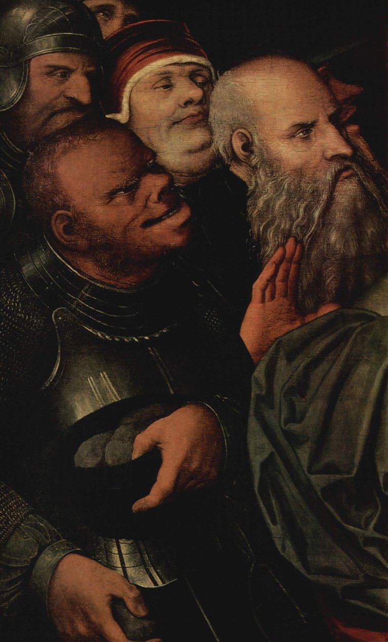 Kristus a cizoložnice detail od Lucas Cranach the Younger