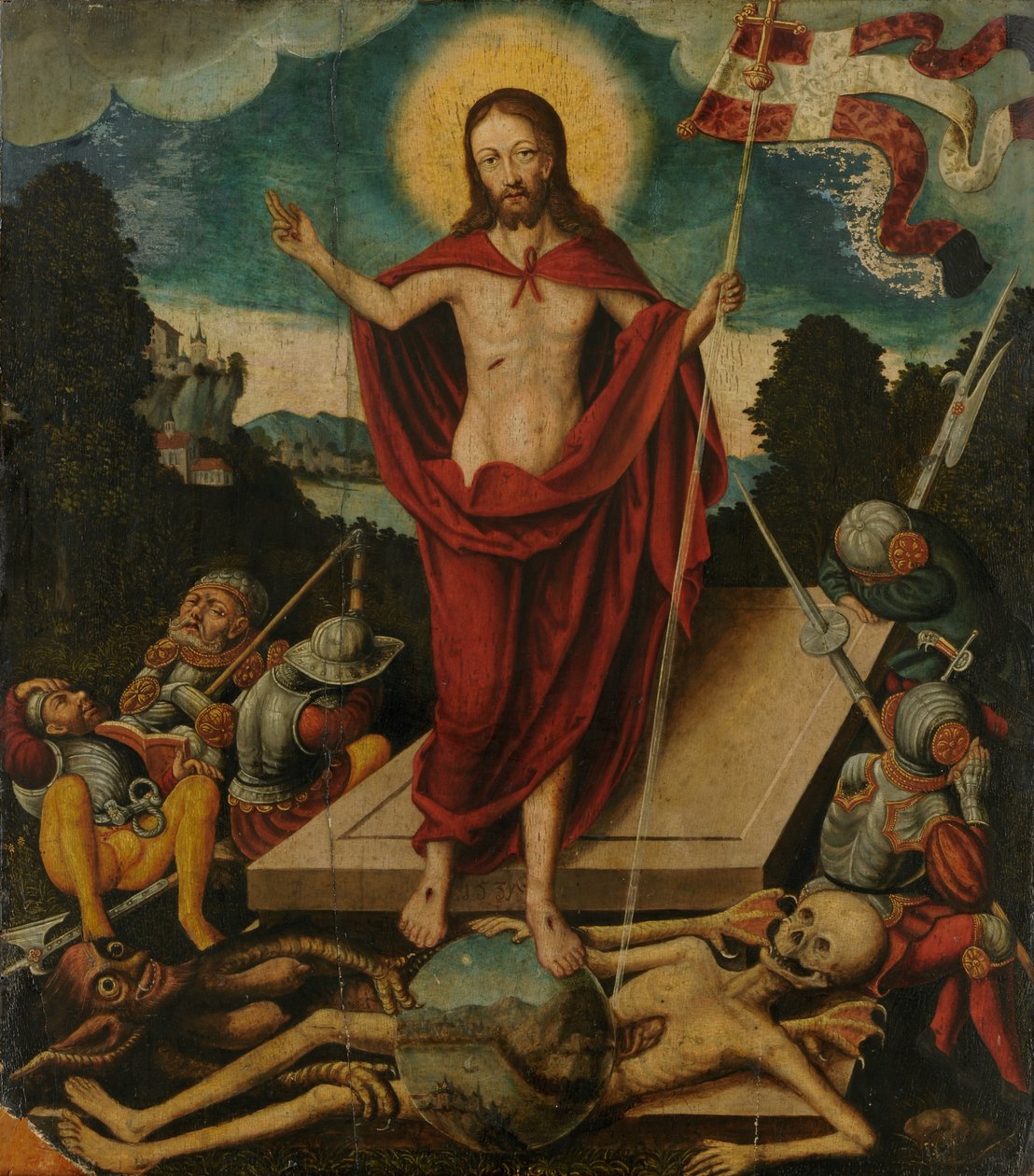 Vzkříšení Krista a triumf nad smrtí a ďáblem, 1537 od Lucas school of Cranach