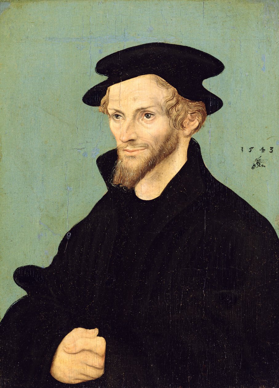 Portrét Philippa Melanchthona (1479-1560), 1543 (olej na plátně) od Lucas studio of Cranach