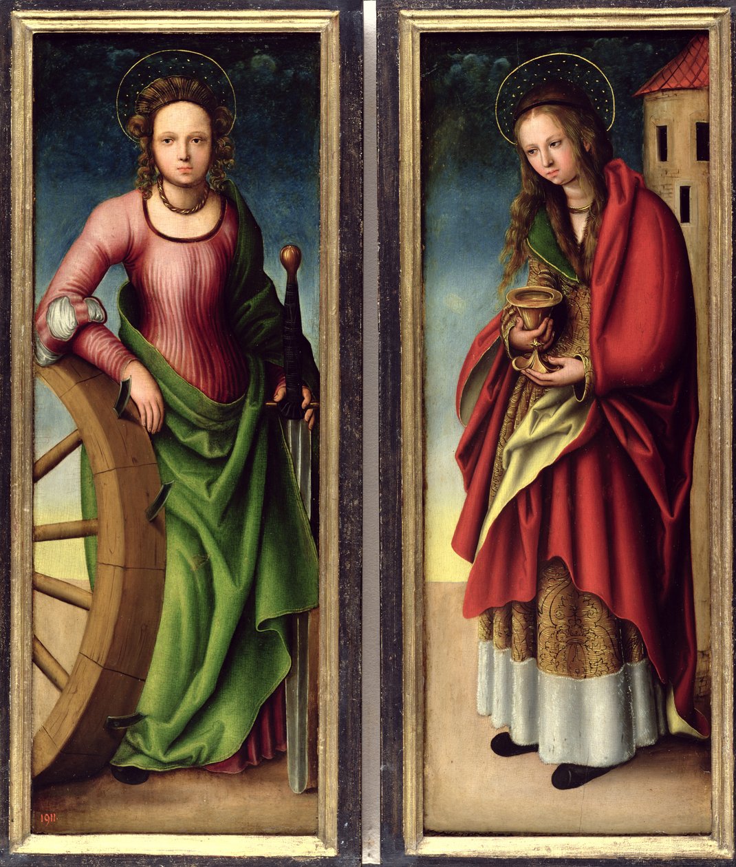 Svatá Kateřina a svatá Barbora, 1510 od Lucas studio of Cranach