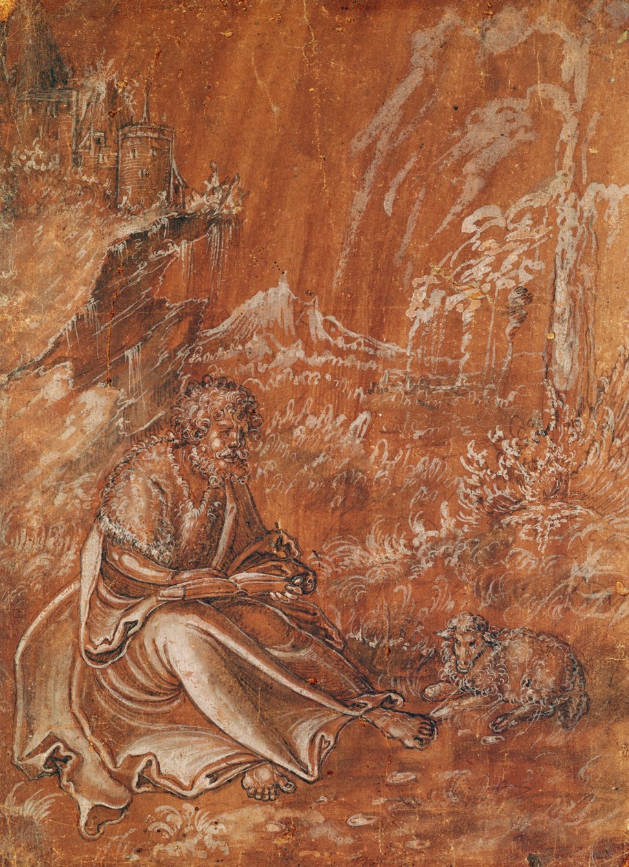 Svatý Jan Křtitel sedící v horské krajině (inkoust na papíře) od Lucas Cranach the Elder