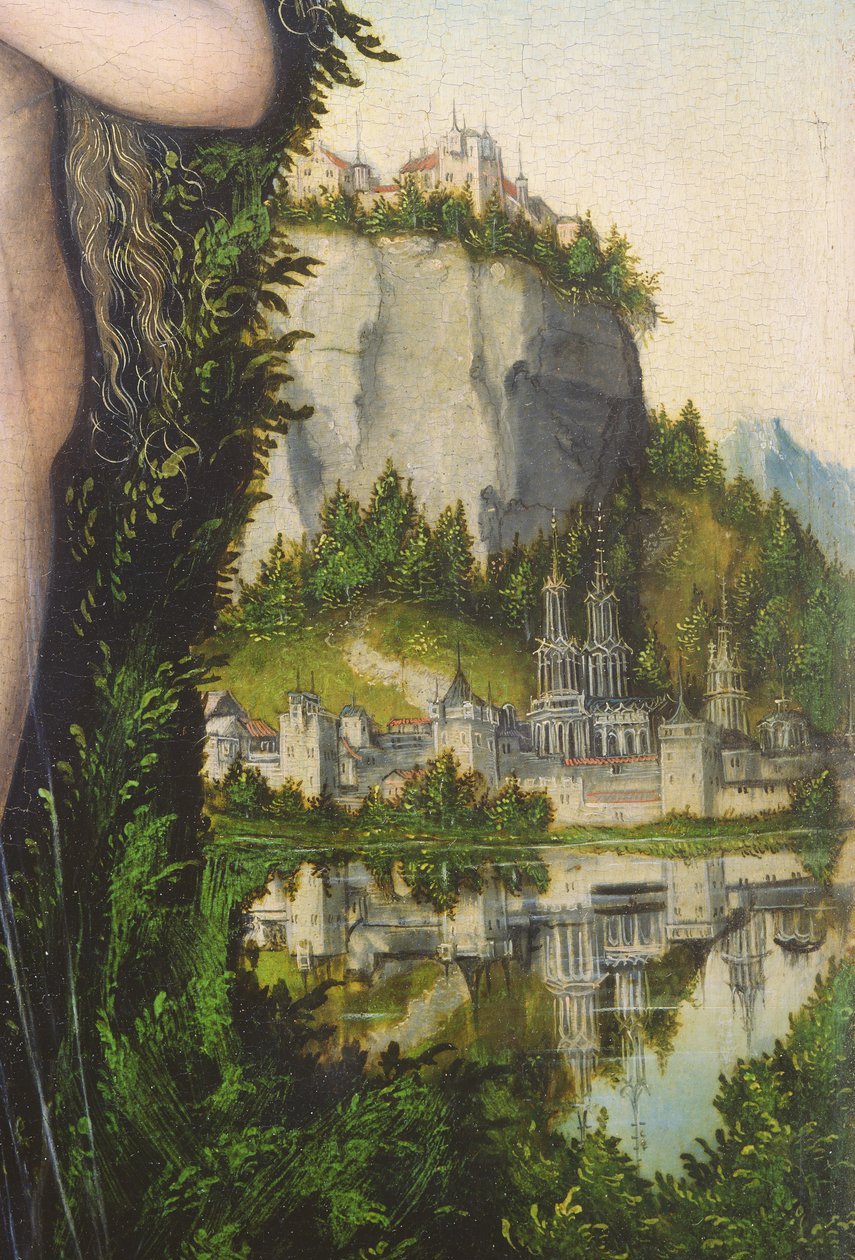 Venuše stojící v krajině, detail krajiny, 1529, od Lucas Cranach the Elder