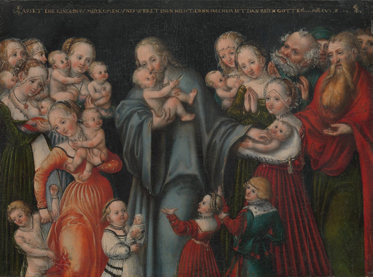 Kristus žehná dětem, kolem 1545-50 od Lucas the Younger Cranach