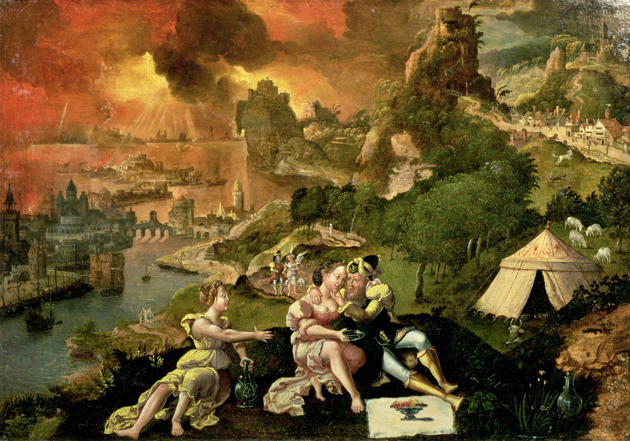 Lot a jeho dcery (panel) od Lucas van Gassel