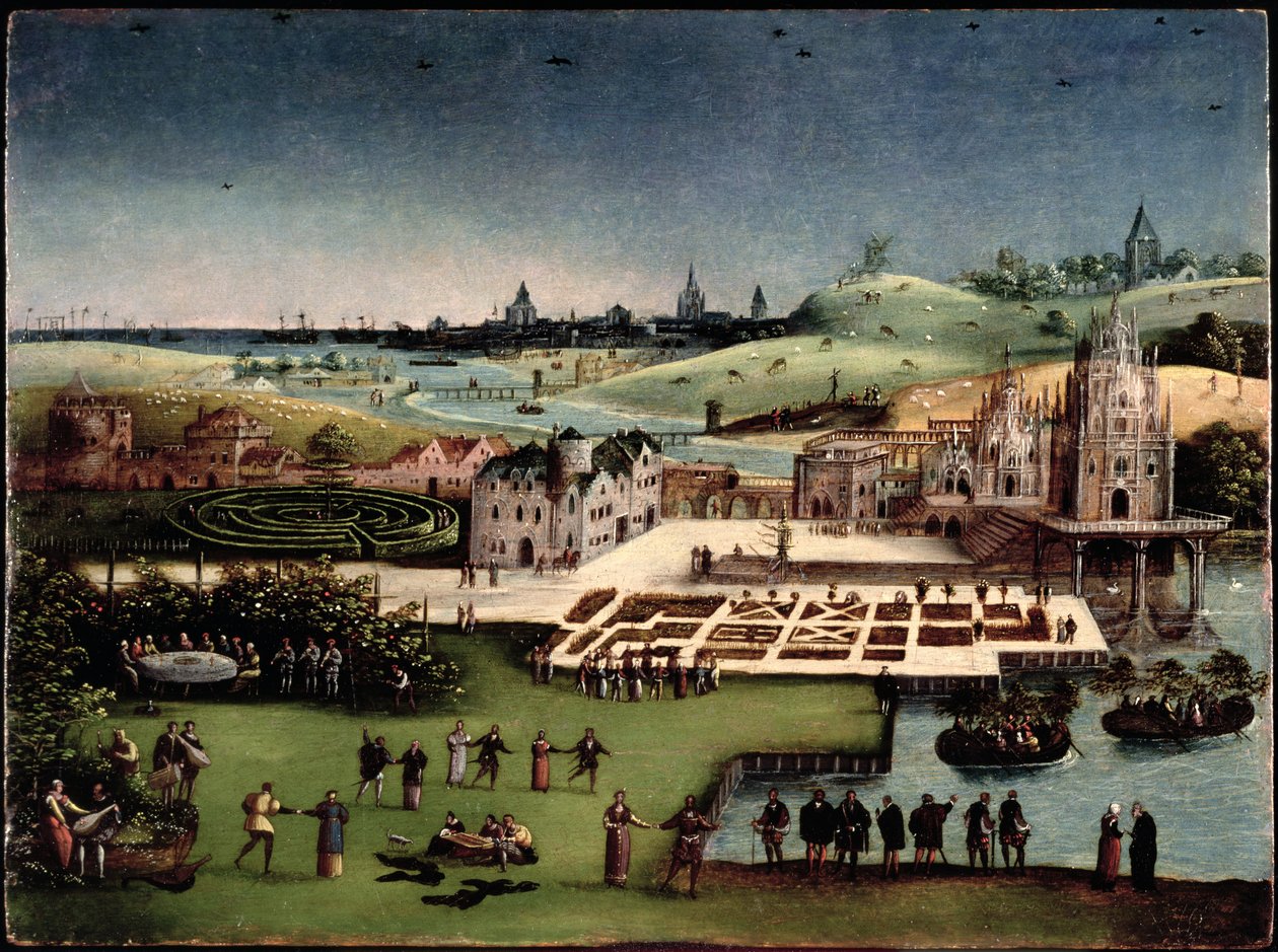 Panoramatická krajina se zahradou lásky od Lucas van Gassel