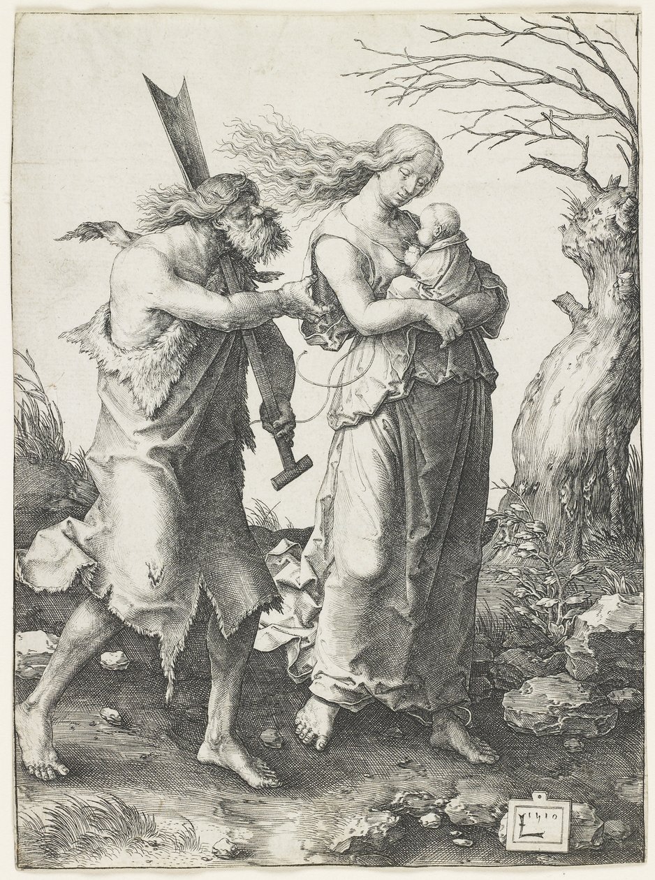 Adam a Eva po jejich vyhnání z ráje, 1510 od Lucas van Leyden