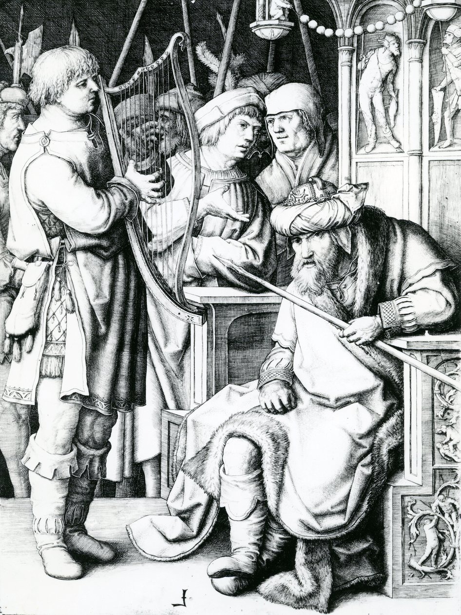 David hraje na harfu pro Saula od Lucas van Leyden