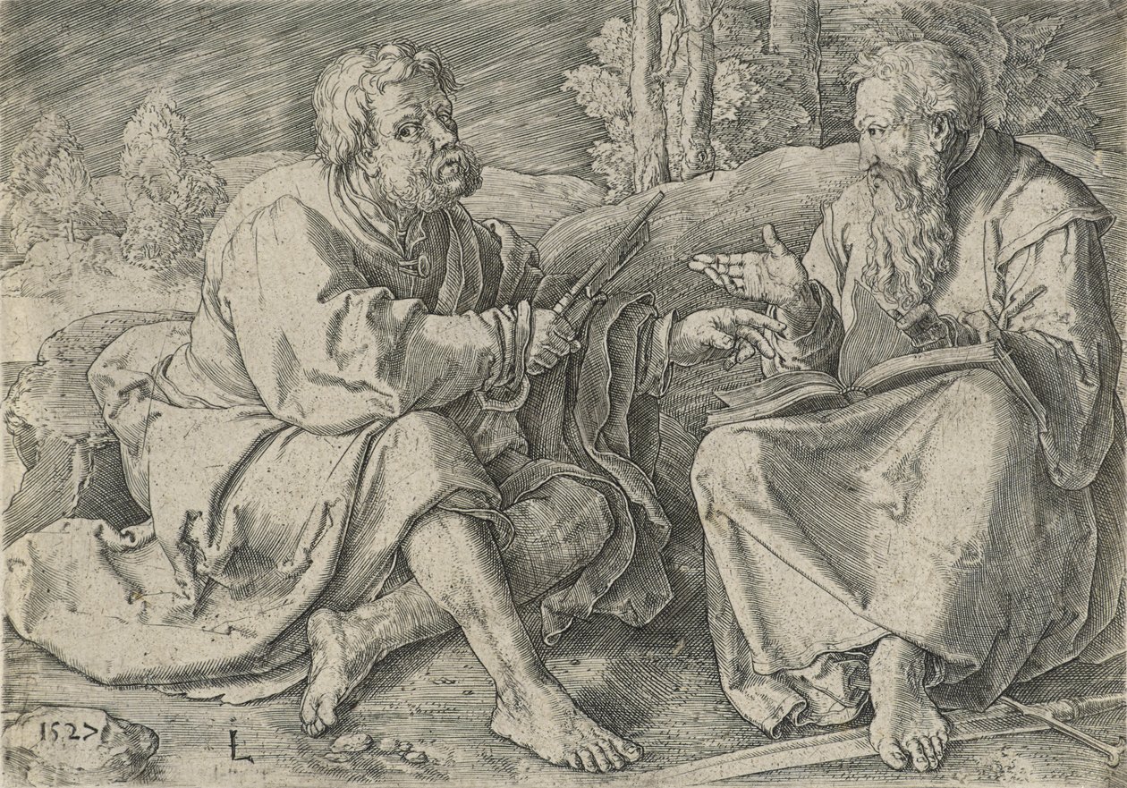 Svatý Petr a Pavel v krajině, kolem 1527 (rytina na položený papír) od Lucas van Leyden