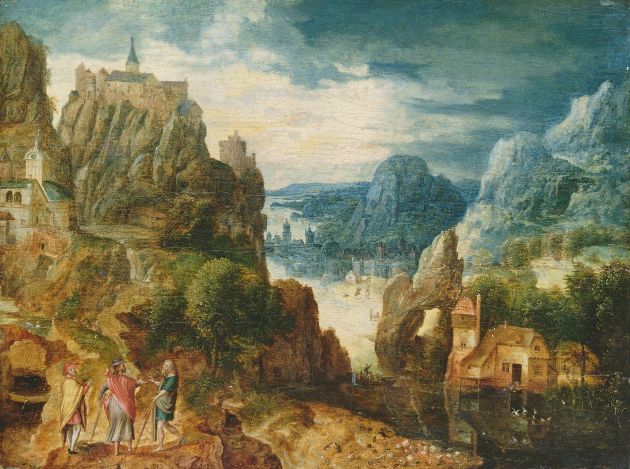 Horská krajina s cestou do Emauz, 1597 od Lucas van Valckenborch