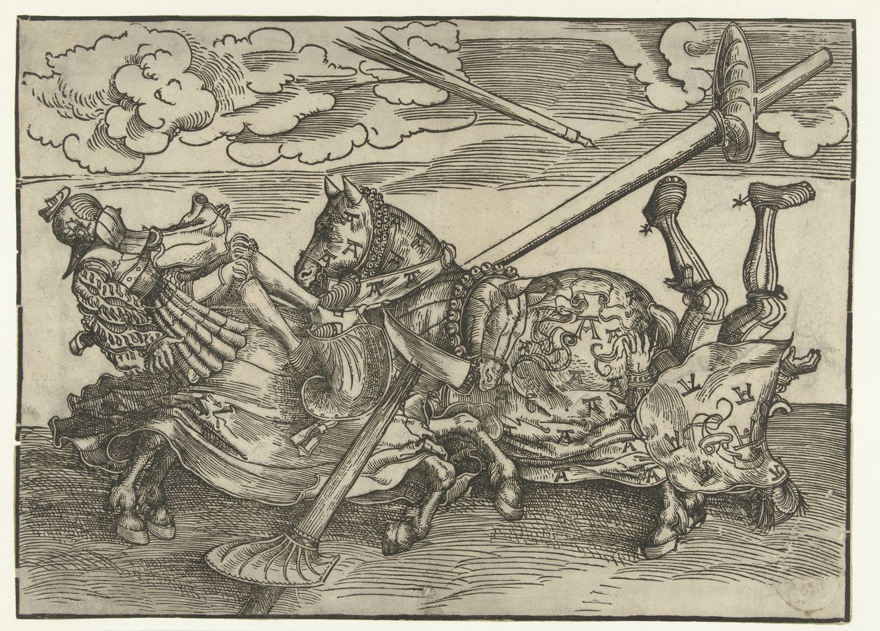 Německý turnaj se dvěma šlechtici jako rytíři na koních od Lucas Cranach