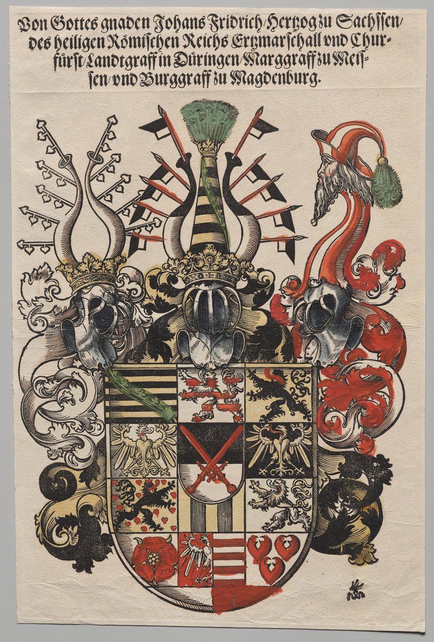 Erb Johna Frederika, saského kurfiřta, zvaného Velkodušný od Lucas Cranach